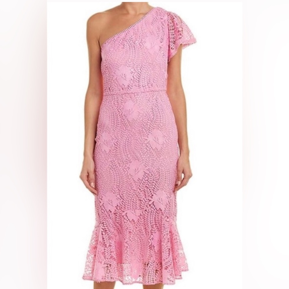 Shoshanna Pink Lace One Shoulder Dress - Anthropologie